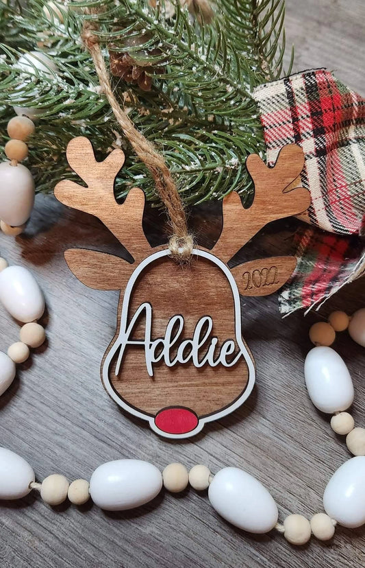 Santa's Reindeer custom Name Christmas ornament